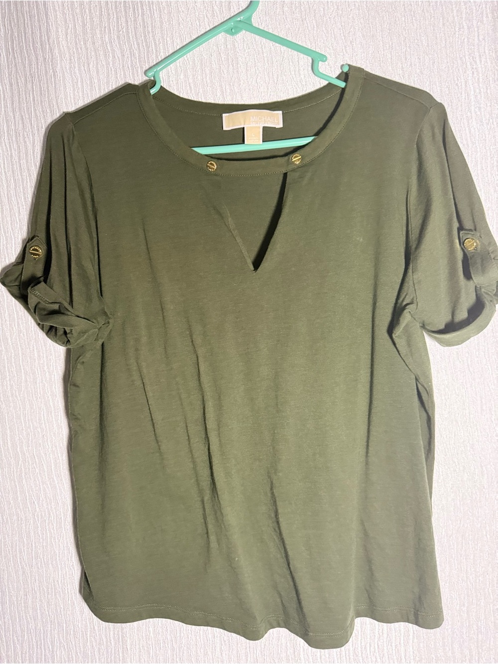 Olive Short Sleeve Women's Top with Button Detail